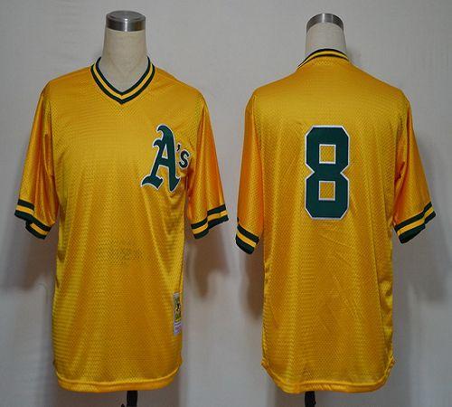 Mitchell And Ness Athletics #8 Joe Morgan Yellow Stitched MLB Jersey - Click Image to Close